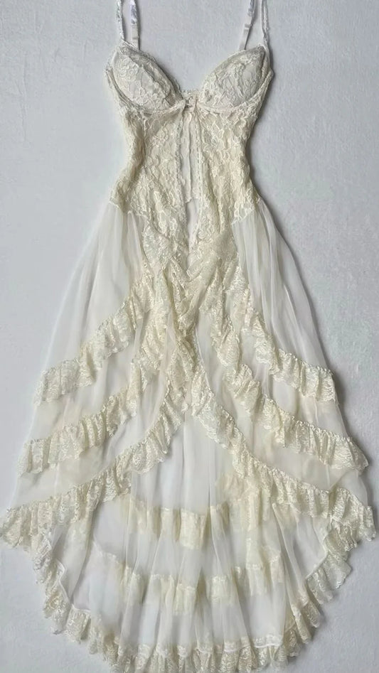 Spaghetti Straps Long Evening Prom Dresses Tulle Lace Dresses nv5356