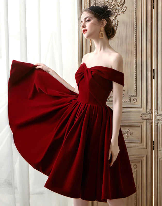 Cute burgundy velvet short prom dress homecoming dress party dress evening gown nv2063