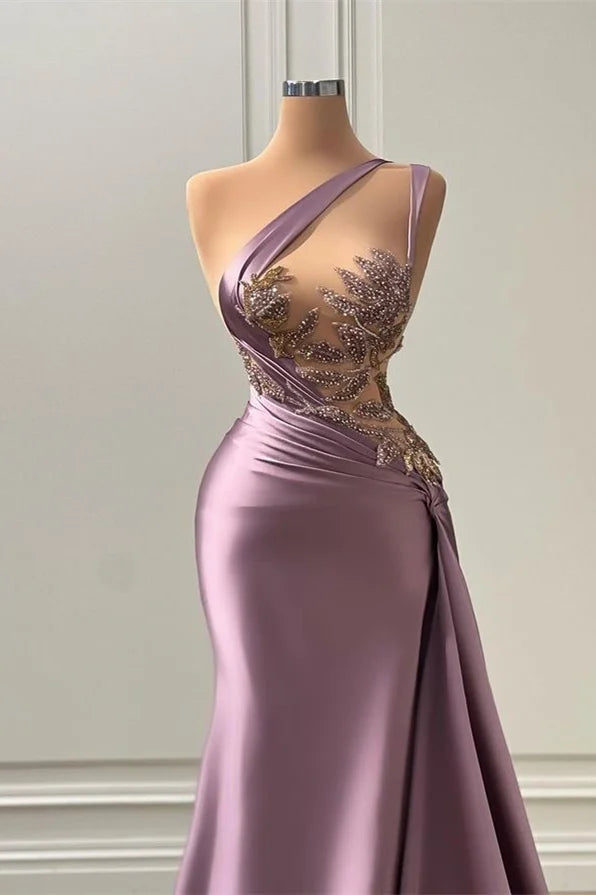 Pink high quality elegant beaded long prom dress new style one shoulder evening dress prom dress nv409