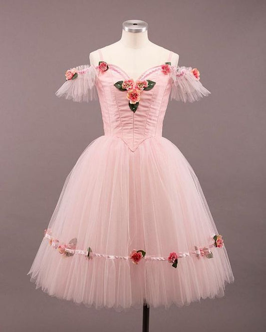 Pink floral homecoming dress short tulle fairy ball gown evening dress prom dress nv4455