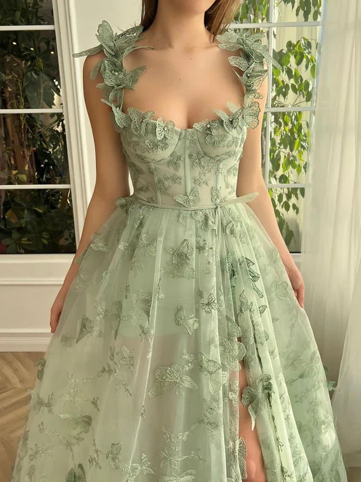 Fairy 3D Butterfly Prom Dress 2024 Embroidered Tulle Formal Evening Party Dress with Pockets Long Ball Gowns nv1572