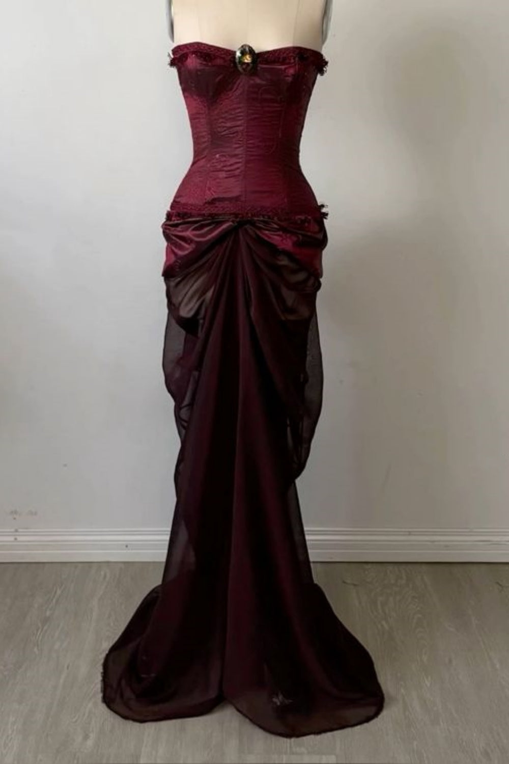 NiceVestidos-_Burgundy delicate lace dress NV6035