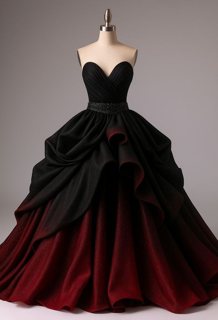 NiceVestidos-_Black And Red Gradient Long Satin Ball Gown NV6056