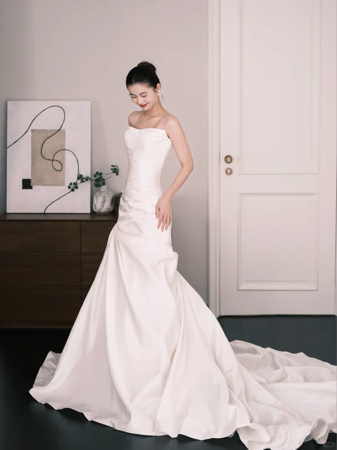Strapless Satin Mermaid Wedding Dress Long Train Bridal Gown NV7217