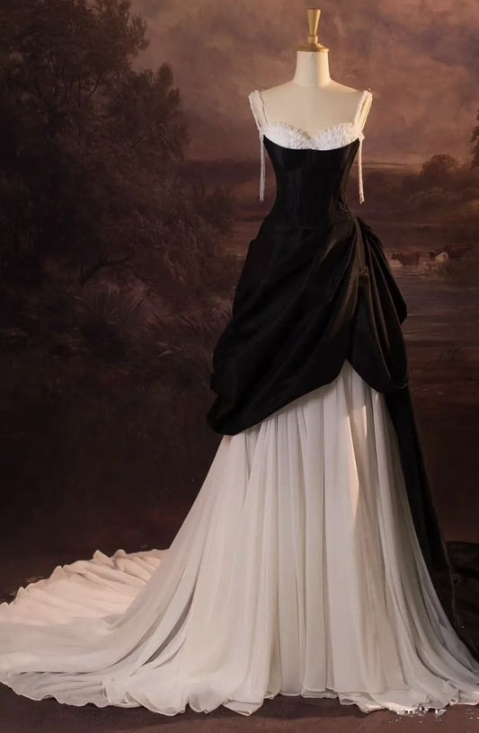 Black and white A-line ball gown evening dress nv1907