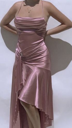 NiceVestidos-Pink ruffled spaghetti strap long satin prom dress evening dress Nv5630