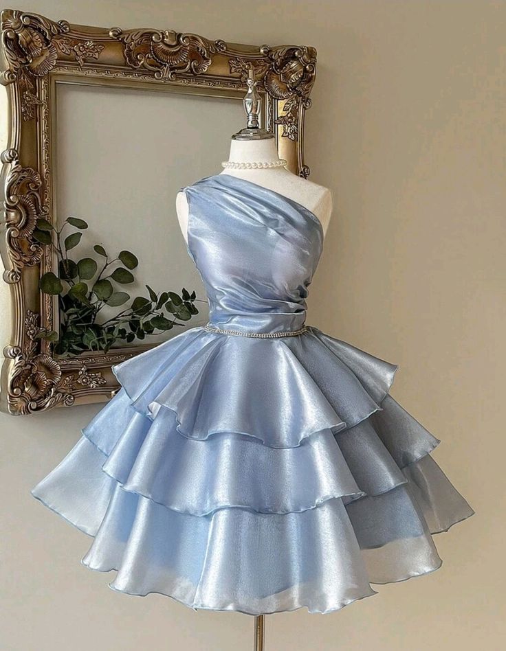 NiceVestidos--light blue one-shoulder ruffle dress NV5748