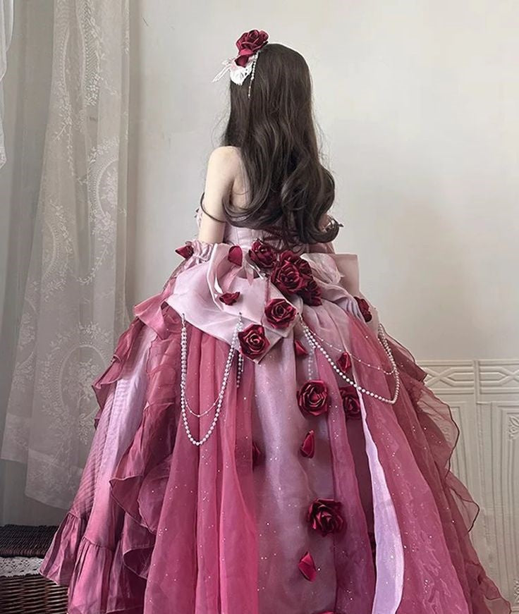 Pink sweet floral short front and long back homecoming dress birthday dress nv5175