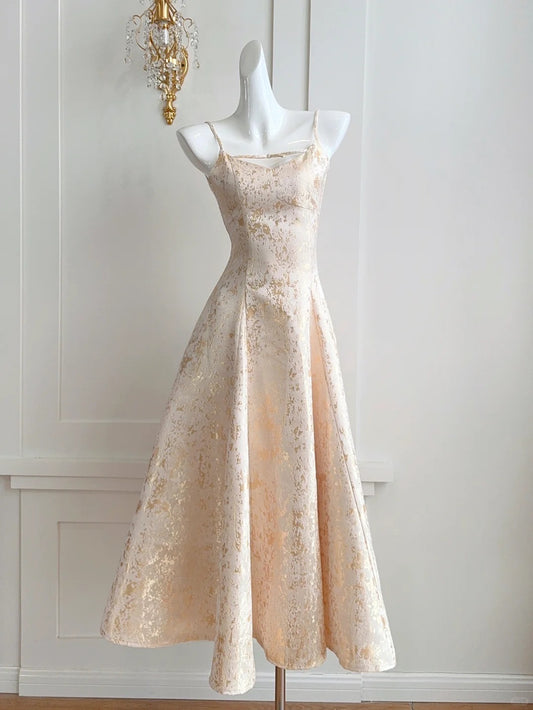 Gold Elegant Girls Long Satin Ball Gown Evening Dress Party Dress nv4545