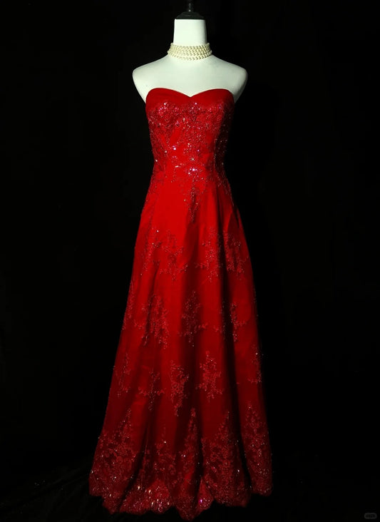 Red beaded elegant long tulle ball gown evening dress nv4782