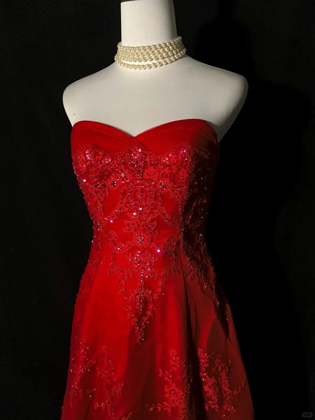 Red beaded elegant long tulle ball gown evening dress nv4782