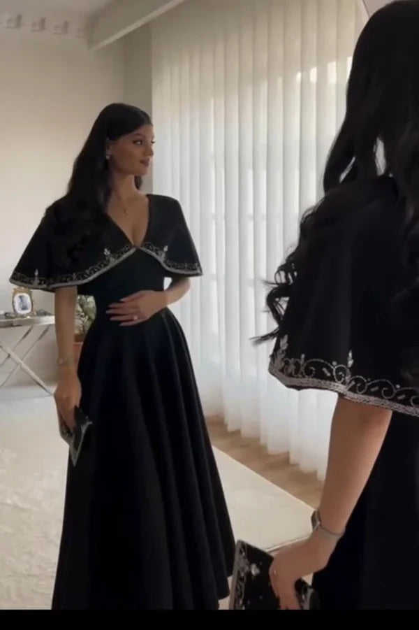 White/Green/Black simple elegant cape style embroidered long ball gown evening dress party dress nv2421
