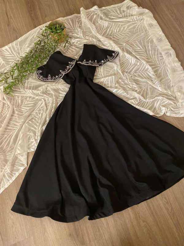 White/Green/Black simple elegant cape style embroidered long ball gown evening dress party dress nv2421