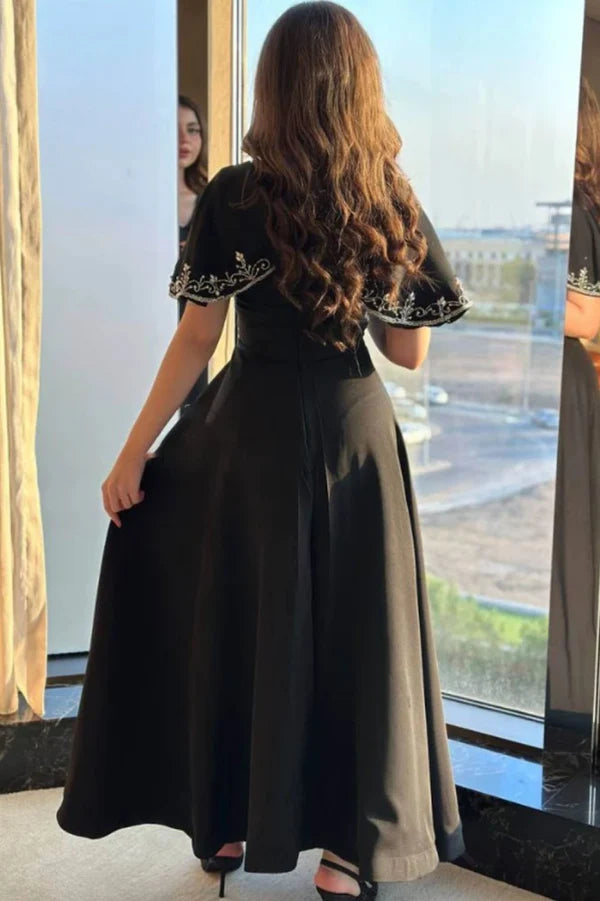 White/Green/Black simple elegant cape style embroidered long ball gown evening dress party dress nv2421