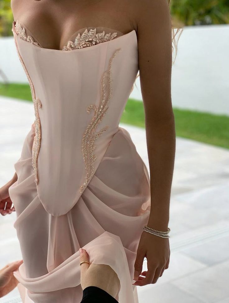 Strapless A-line Pink Ball Gown Mermaid Evening Prom Dress nv1743