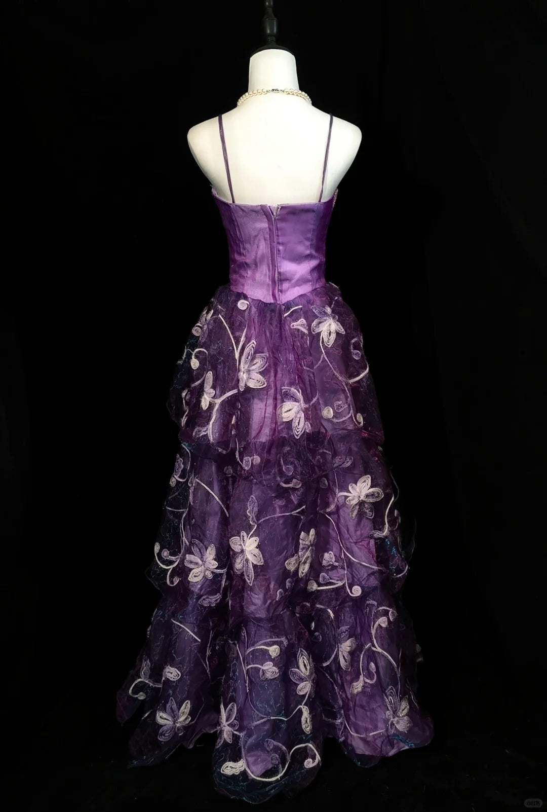 Purple Beaded Floral Elegant Long Tulle Ball Gown Evening Dress nv4784