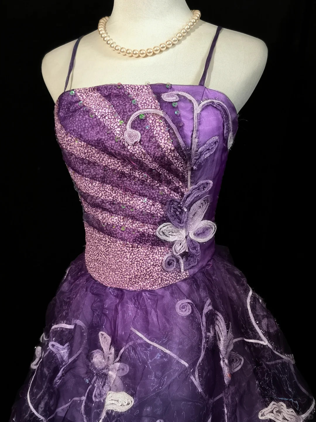 Purple Beaded Floral Elegant Long Tulle Ball Gown Evening Dress nv4784