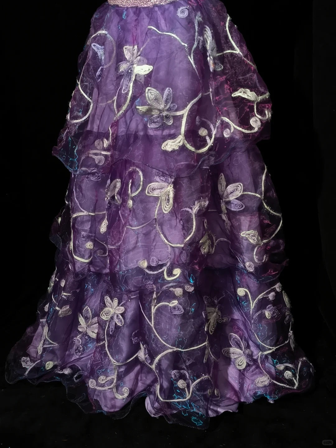 Purple Beaded Floral Elegant Long Tulle Ball Gown Evening Dress nv4784