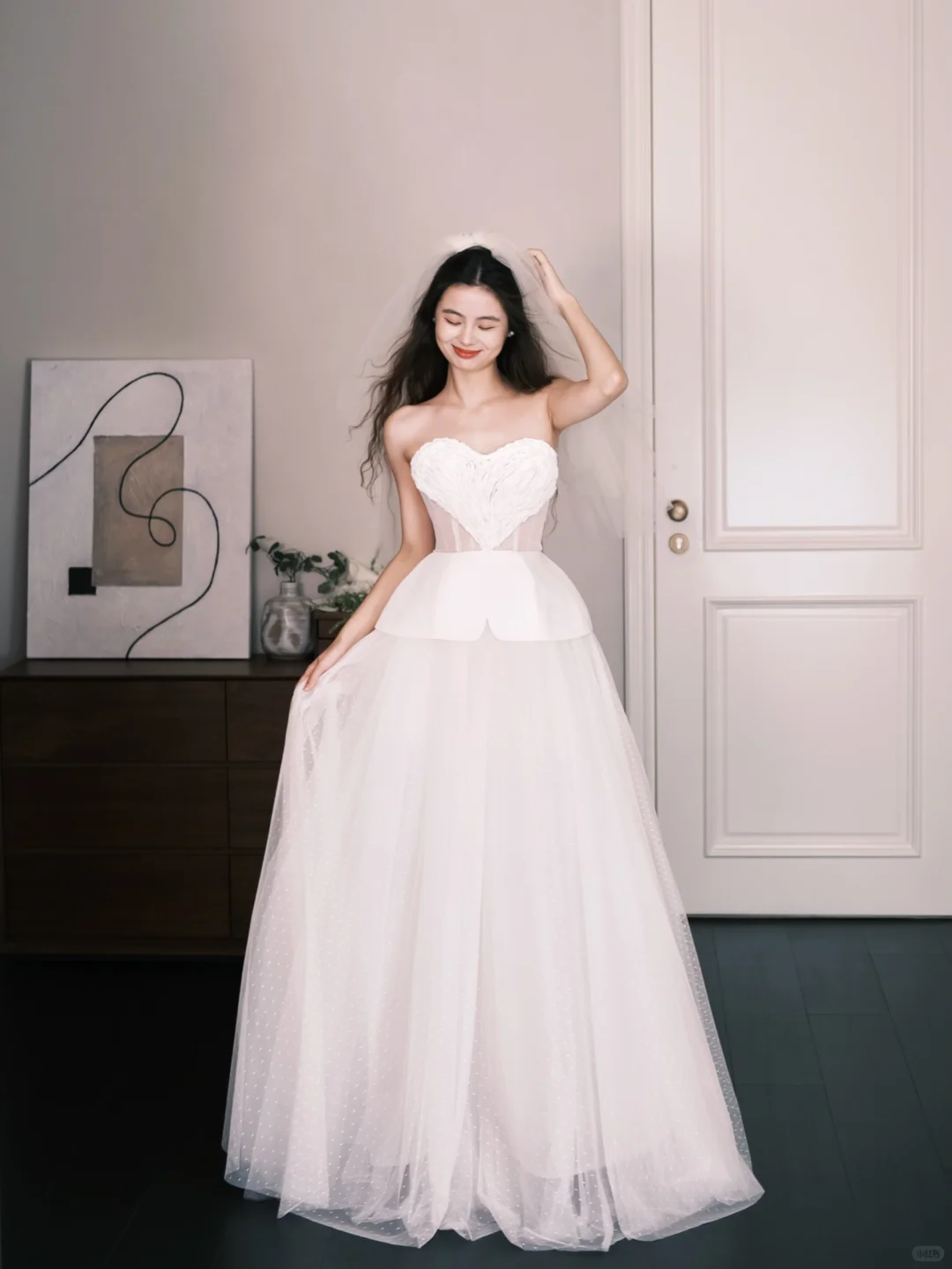 Strapless Heart Neck Dotted Tulle Wedding Dress, Romantic Ball Gown Bridal Gown NV7326