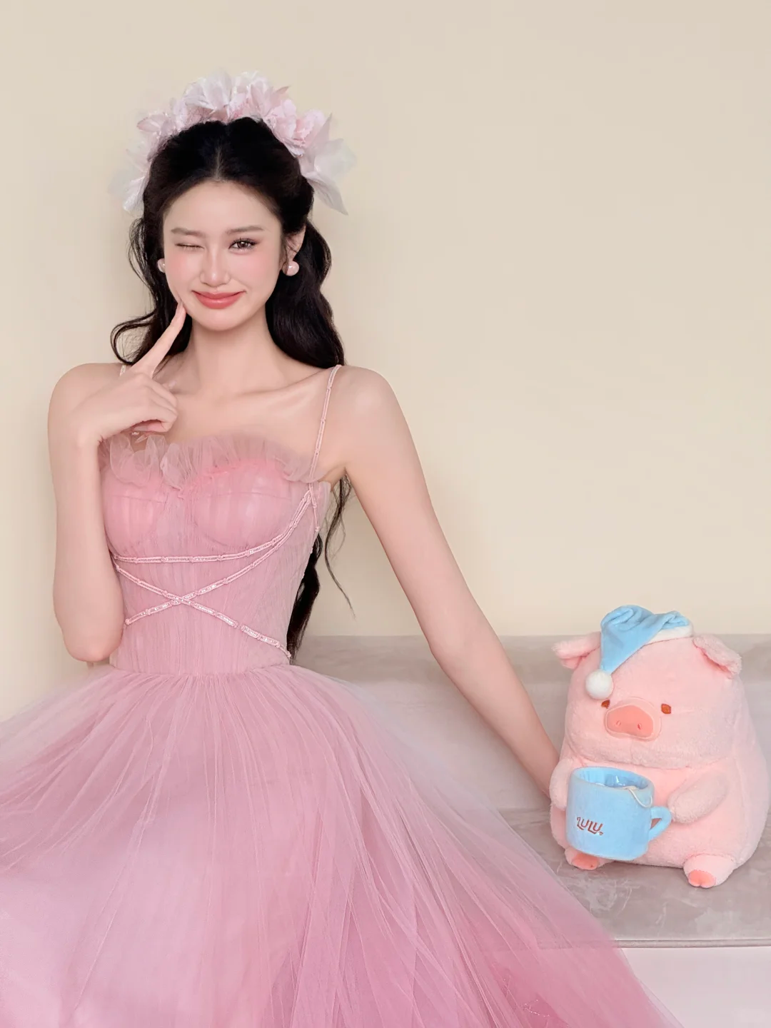 Spaghetti Strap Pink Ombre Glitter Petal Princess Ball Gown Prom Dress NV7421