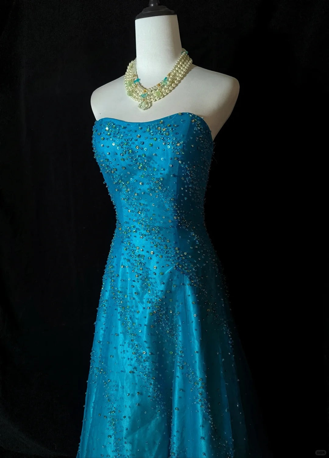 Blue beaded elegant long tulle ball gown evening dress nv4781