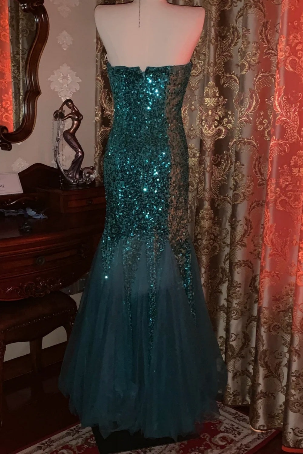 Sternenklares, pfauenblaues, trägerloses Meerjungfrauen-Abendkleid mit Diamantenbesatz – Schimmerndes Kleid für Dinner und Preisverleihung NV6368