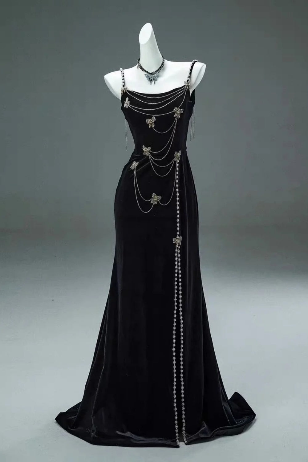 Black exquisite butterfly decoration elegant long formal dress NV6619