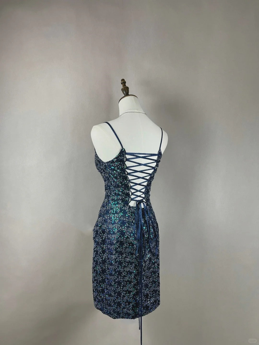 Blue floral beaded fashion short satin homecoming dress birthday dress nv4489