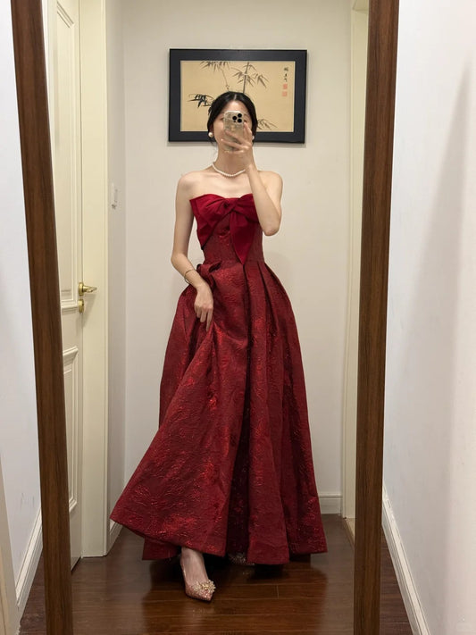 NiceVestidos-Red Floral Long Satin Prom Dress Graduation Gown nv5532