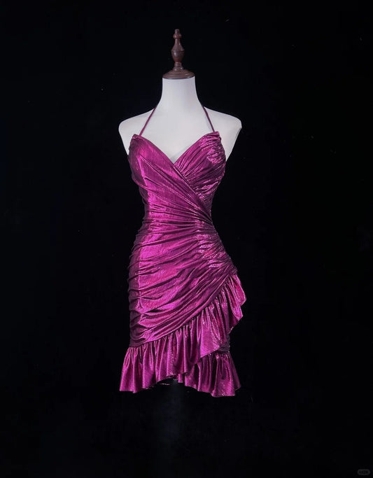 Pink Homecoming Dress Spaghetti Strap Short Party Dress nv4224