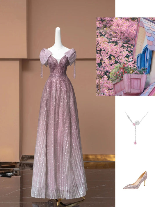 Pink Luxury Beaded Heavy Elegant Fashion Long Tulle Prom Dress Evening Dress Party Dress nv4741