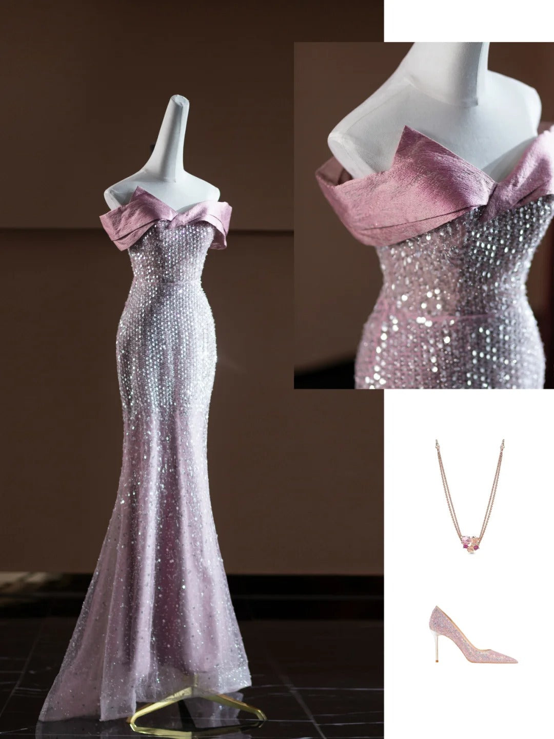 Pink Sparkling Sequined Long Mermaid Prom Dress Evening Dress Party Dress nv4751