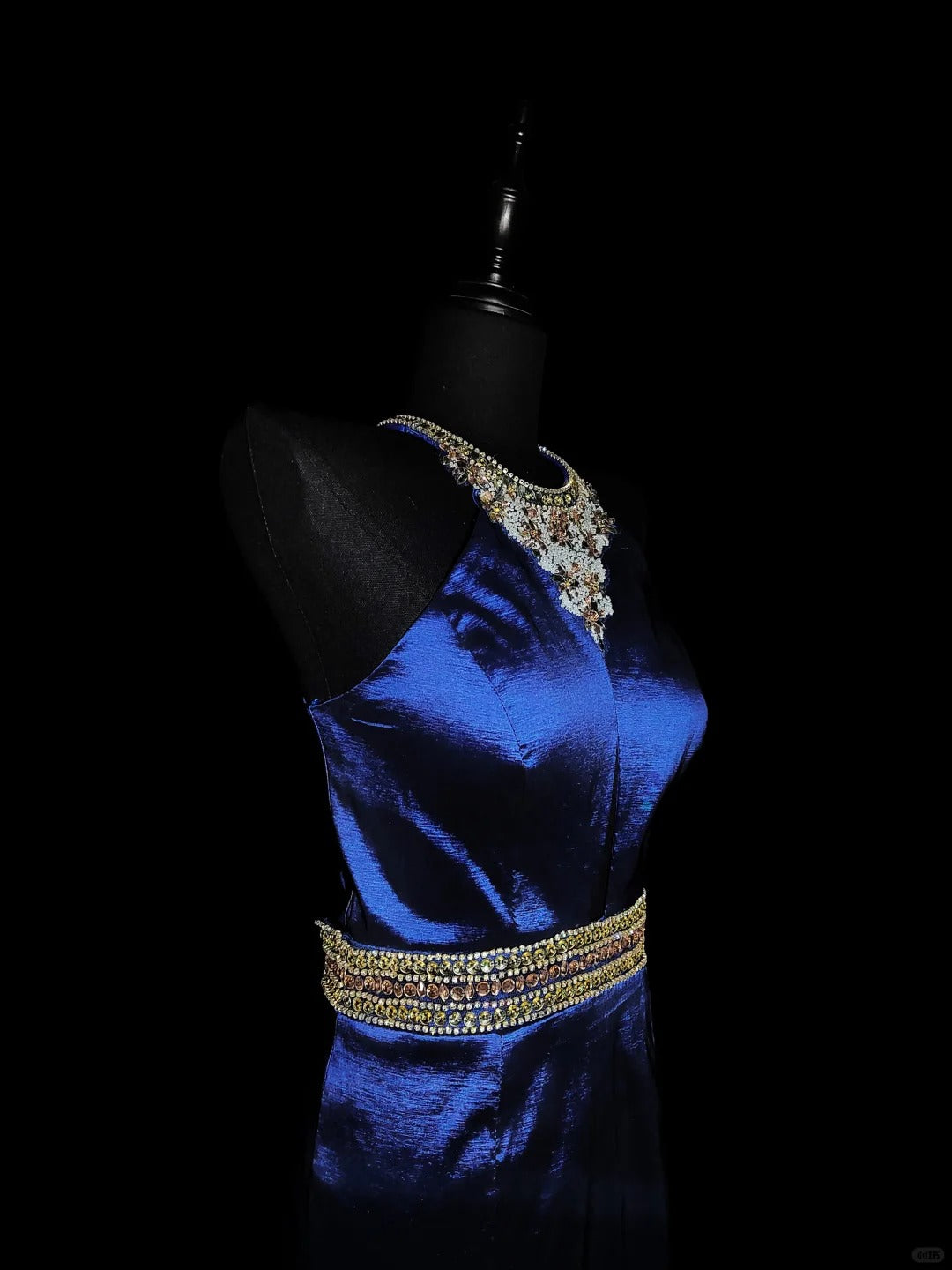 Blue Gorgeous Elegant Fashion Exquisite Gem Beads Long Mermaid Slim Satin Ball Gown Evening Gown Prom Dress nv3872