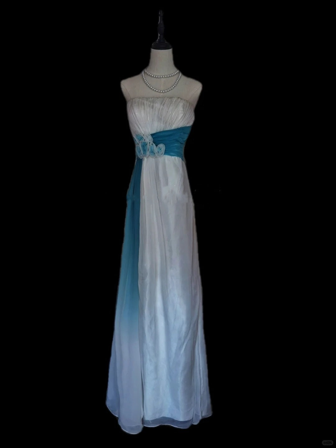 Blue White Gorgeous Delicate Floral Straps Long Tulle Floor Length Ball Gown Evening Gown Ball Gown Party Dress nv3902