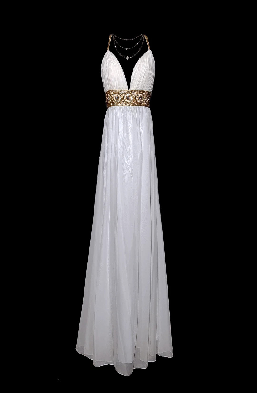 White Vintage Greek Goddess Fashionable Elegant Exquisite Beaded Straps Long Chiffon Ball Gown Evening Gown Prom Dress Wedding Bridesmaid Dress nv3867