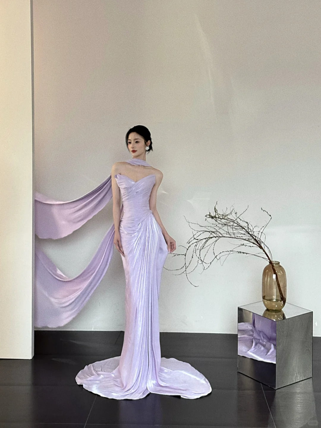 Purple Fashion Gorgeous Elegant Exquisite Long Satin Mermaid Floor-Length Ball Gown Evening Dress Wedding Dress nv4058