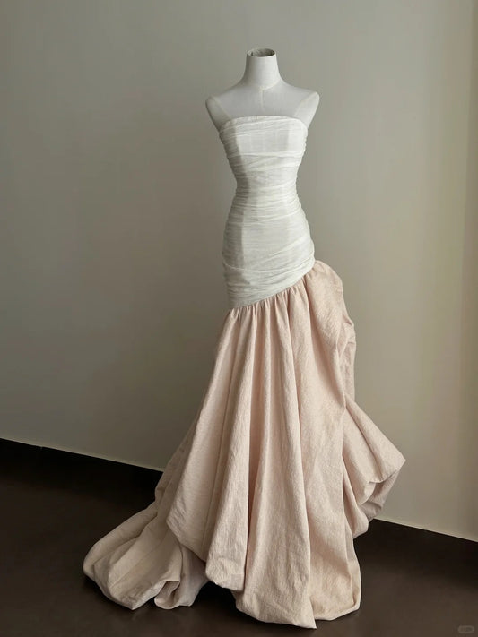 White Pink Fashionable Elegant Long Tulle Satin Floor Length Ball Gown Evening Gown nv4067