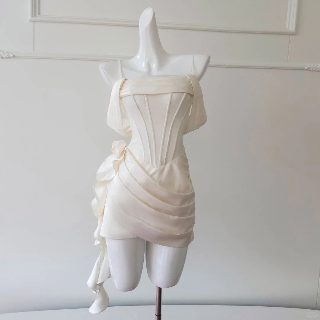 Ivory White Short Satin Homecoming Dress Prom Dress Birthday Party Dress nv4668