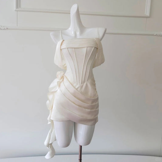 Ivory White Short Satin Homecoming Dress Prom Dress Birthday Party Dress nv4668