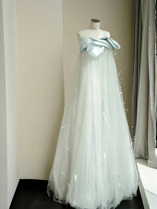 Mint Green Tulle Long Satin Ball Gown Evening Dress Party Dress nv4685