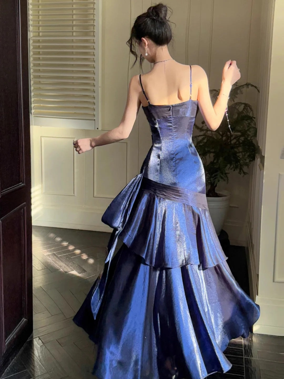 Blue Enchantress Mermaid Princess Ruffles Light Luxury Small People Day Dress Ball Dress Evening Dress nv4543