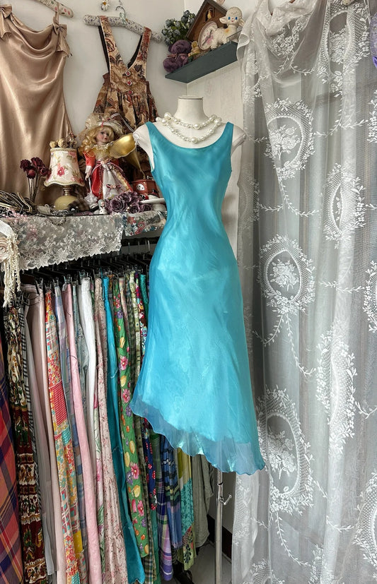 Blue elegant simple vintage long chiffon homecoming dress prom dress party dress nv4622