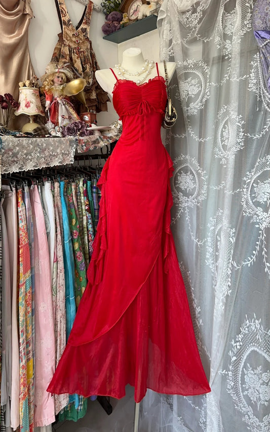 Red elegant simple vintage long chiffon homecoming dress prom dress party dress nv4623