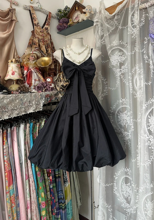 Black vintage short fashion satin homecoming dress birthday party dress prom dress nv4620