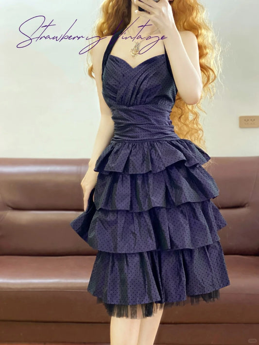 Dark purple vintage short satin homecoming dress birthday party dress nv4997