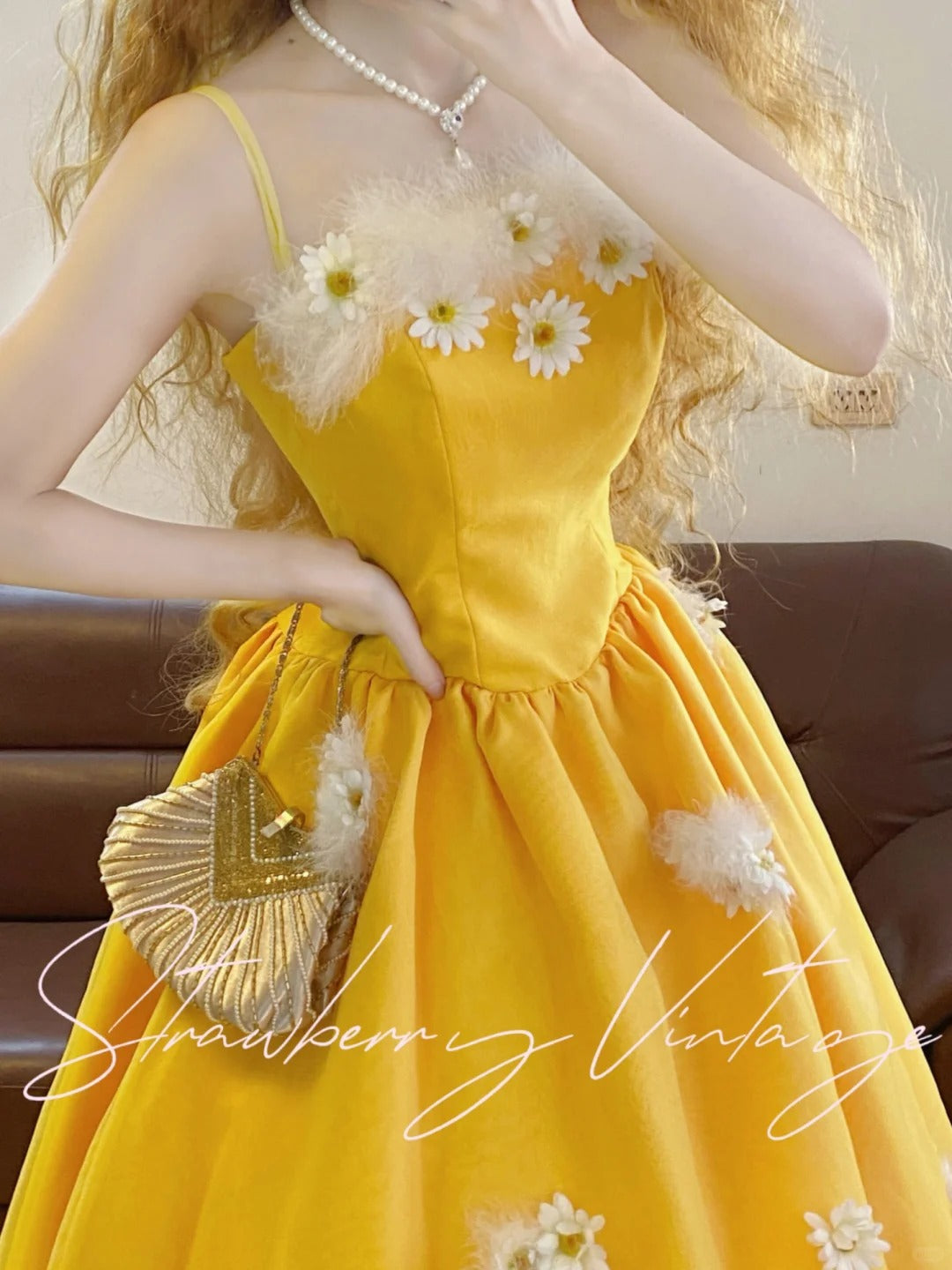 Yellow Daisy Elegant Long Princess Satin Tulle Ball Gown nv5034