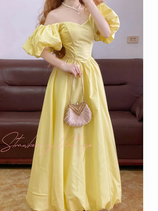 Yellow Classic Elegant Long Tulle Prom Dress Evening Dress Garden Party Dress nv5021