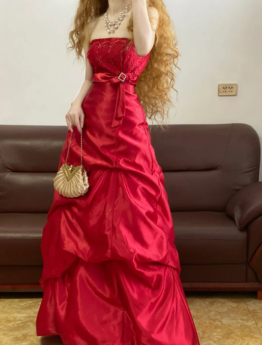 Red vintage elegant lace long princess ball gown evening dress party dress nv5001