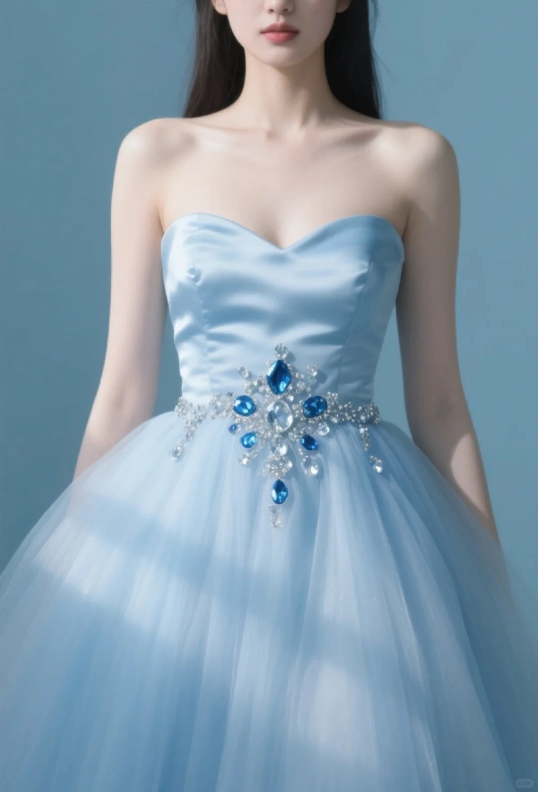 Blue elegant gorgeous rhinestone long princess tulle ball gown evening dress nv4429