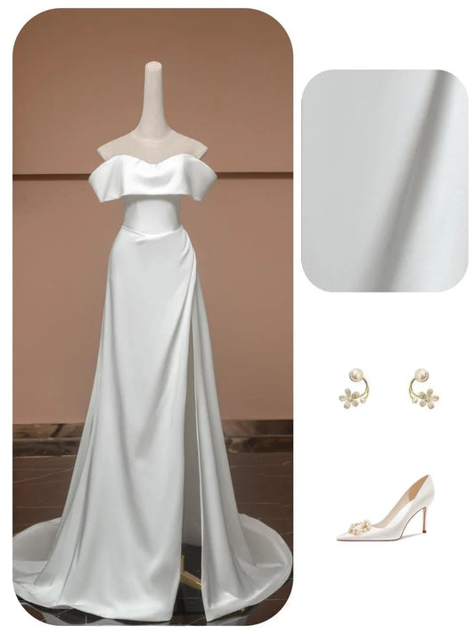 White Elegant Fashion Long Satin Prom Dress Evening Dress Party Dress nv4737